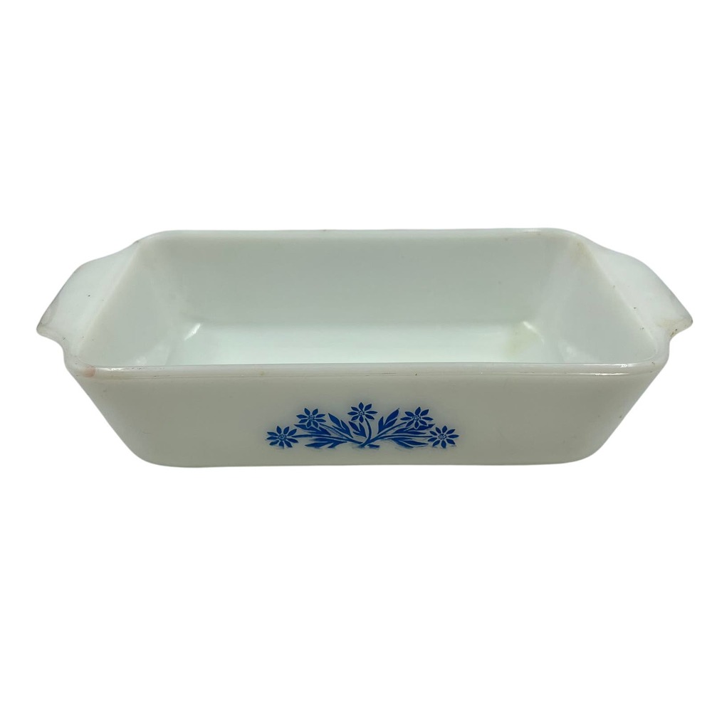 Vintage Anchor Hocking FireKing Milk Glass Casserole Dish 1 Qt Blue Cornflower